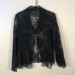 Lafayette 148 Sheer Silk Black Floral Jacket 10